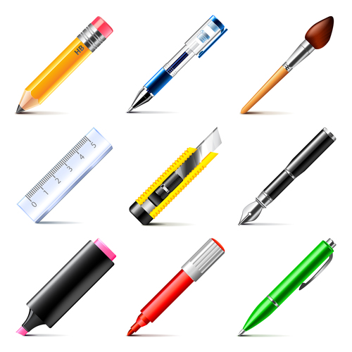 Drawing tools icons realistic vector