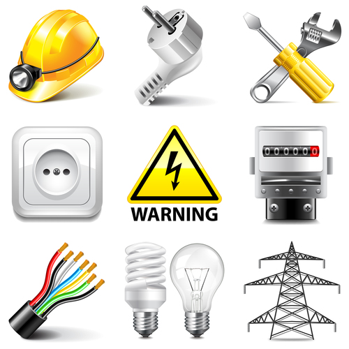 Electricity tools icons realistic vector