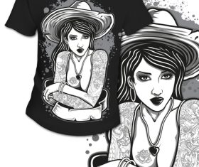 Fashion tattoo girl background tshirt design vecto