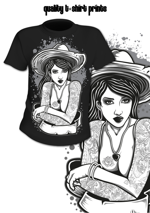 Fashion tattoo girl background tshirt design vecto