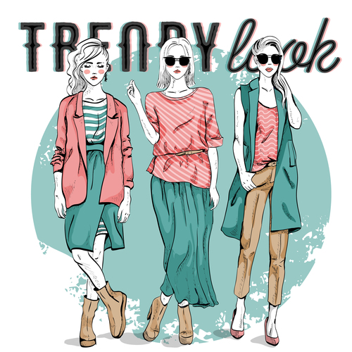 Fashionable girls in vector