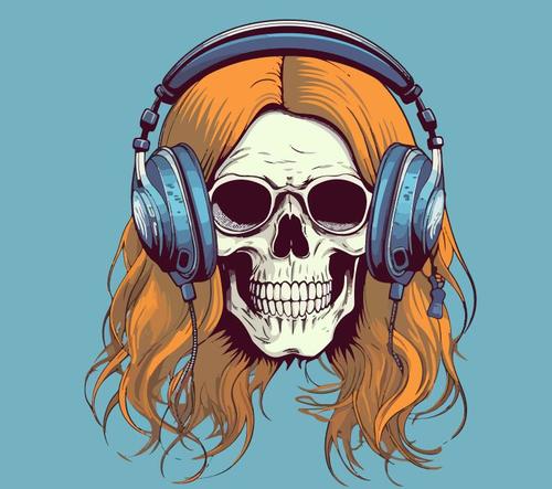 Female skull vectors wearing headphones