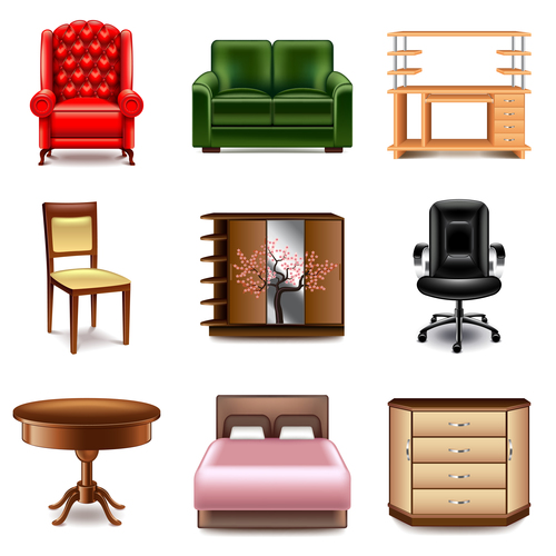 Furniture icons realistic vector