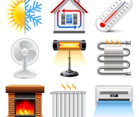 Heating and cooling icons realistic vector
