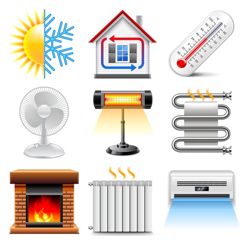 Heating and cooling icons realistic vector