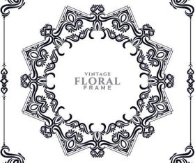 Hexagonal vintage floral frame vector