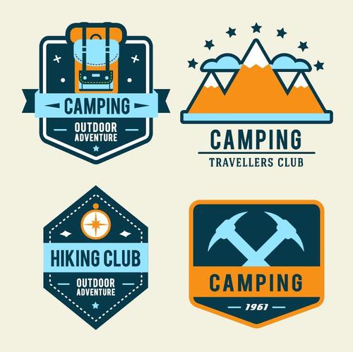 Hiking equipment outdoors cooking icons vector