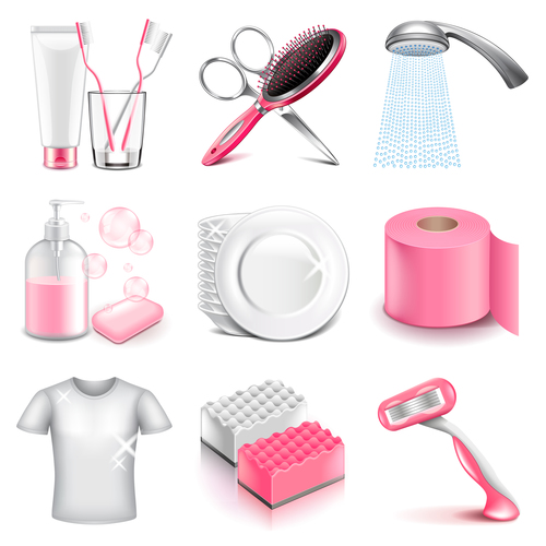 Hygiene icons realistic vector