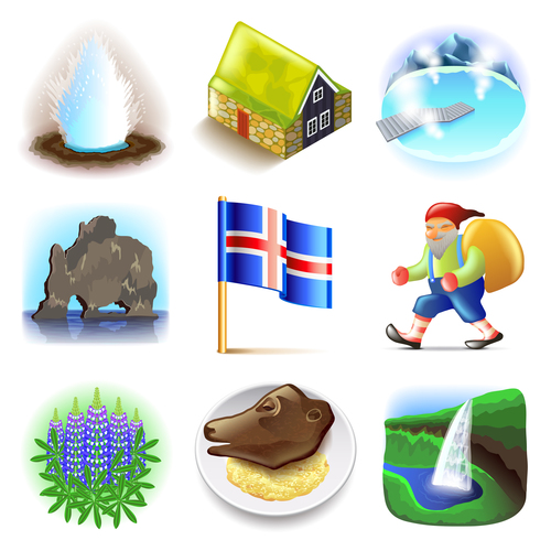 Iceland icons realistic vector