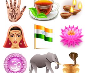 India icons realistic vector