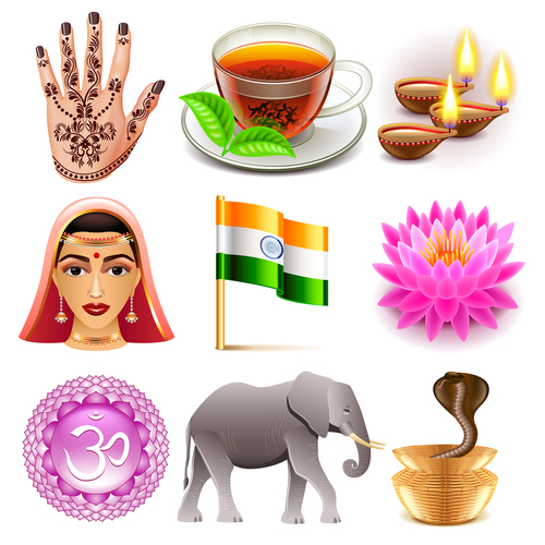 India icons realistic vector