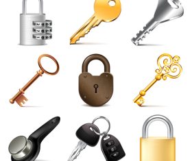 Keys and locks icons realistic vector