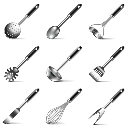 Kitchen utensils icons realistic vector