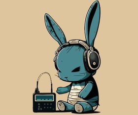 Listen to the radio cartoon rabbit vector