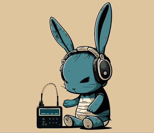 Listen to the radio cartoon rabbit vector