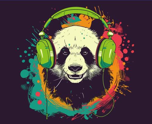 Lovely panda vector listening to music