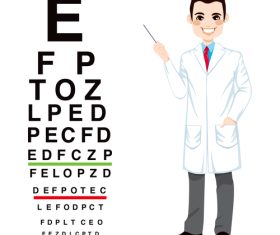 Male doctor and visual acuity chart vector