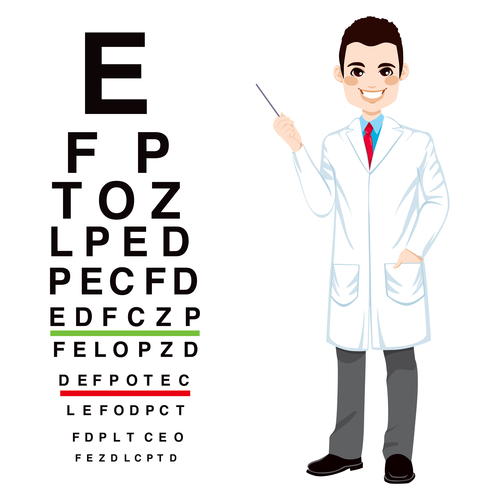 Male doctor and visual acuity chart vector
