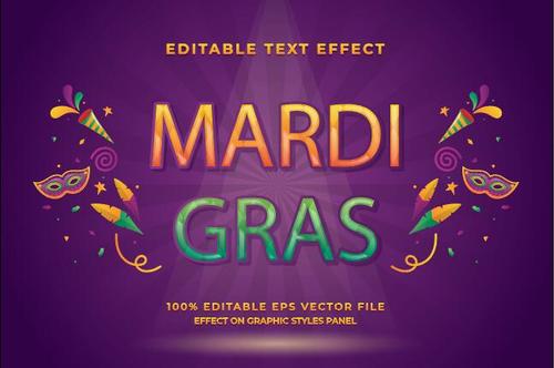 Mardi gras festival text effect vector