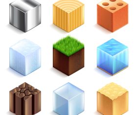 Materials textures on cubes for games icons vector