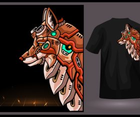 Mechanical wolf T-shirt design vector