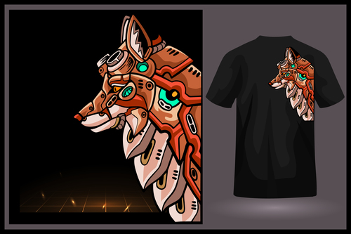 Mechanical wolf T shirt design vector