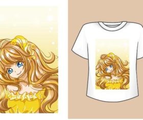 Mockup t-shirt beautiful princess yellow dress vector