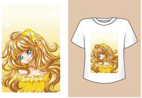 Mockup t-shirt beautiful princess yellow dress vector