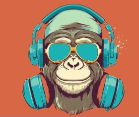 Monkey wearing blue earphones vector
