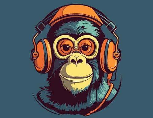 Monkeys wearing orange earphones vector