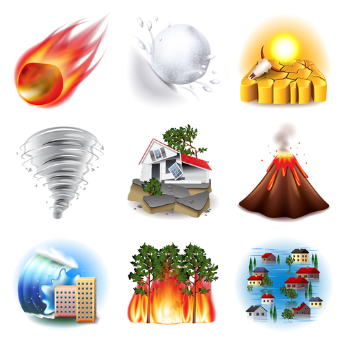 Nature disasters icons realistic vector