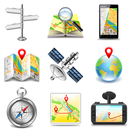 Navigation icons realistic vector