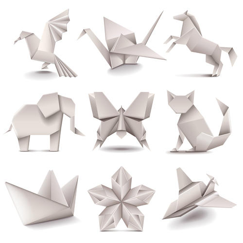 Origami icons realistic vector