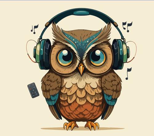 Owl listening to music vector