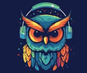 Owl wearing headphones cartoon vector