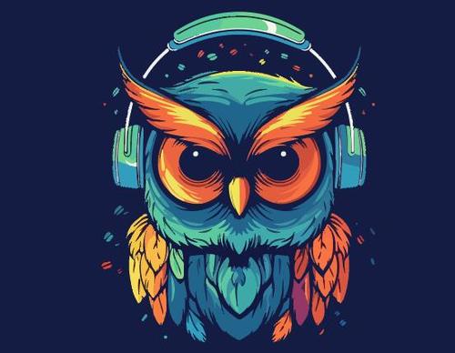 Owl wearing headphones cartoon vector