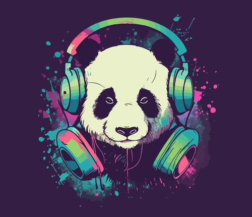 Panda vector listening to music