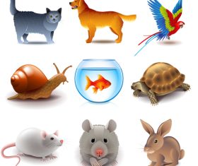Pets icons realistic vector