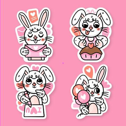 Rabbit love sticker vector