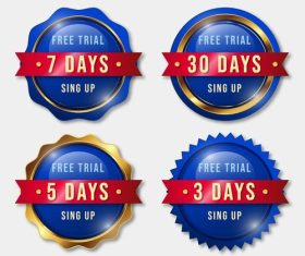 Red and blue free trial labels vector
