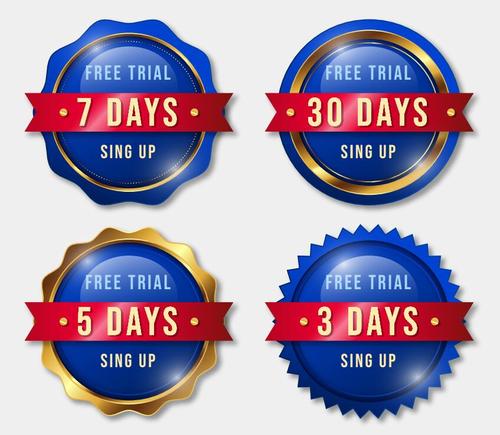 Red and blue free trial labels vector