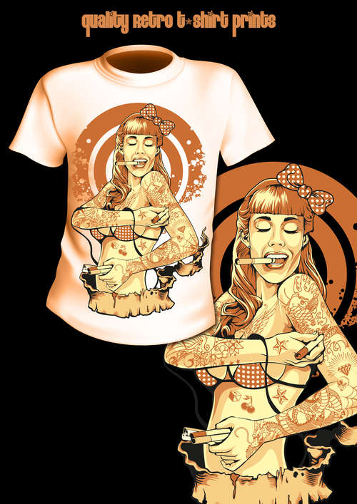 Smoking woman tshirt design vector