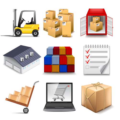 Storage warehouse icons realistic vector