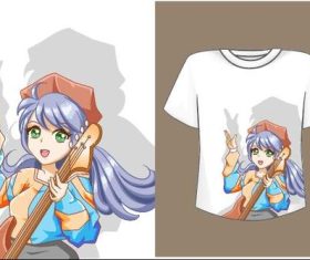 T-shirt cartoon girl with guitar vector