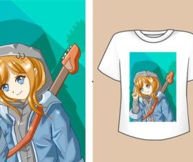 T-shirt guitarist girl vector