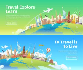 Travel explore learn banner vector