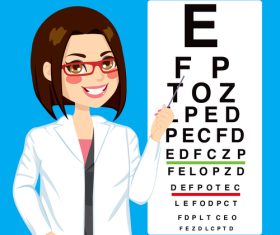 Vector female doctor who tests patients vision