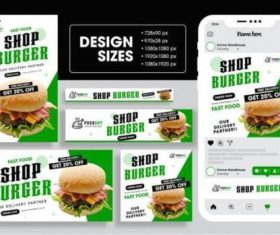 Shop burger web banner ads set vector