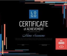 Black certificate template with blue and red stripes and squares vector