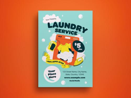 Blue flat design laundry service flyer vector